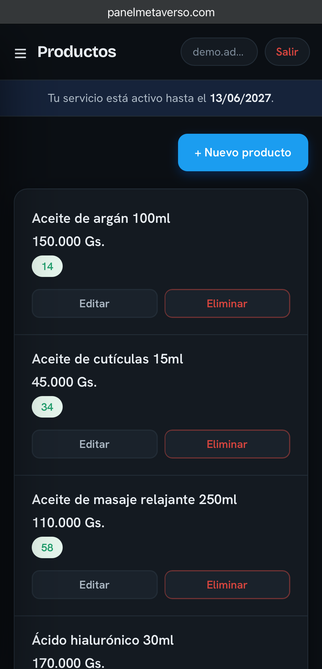 Productos y control de stock